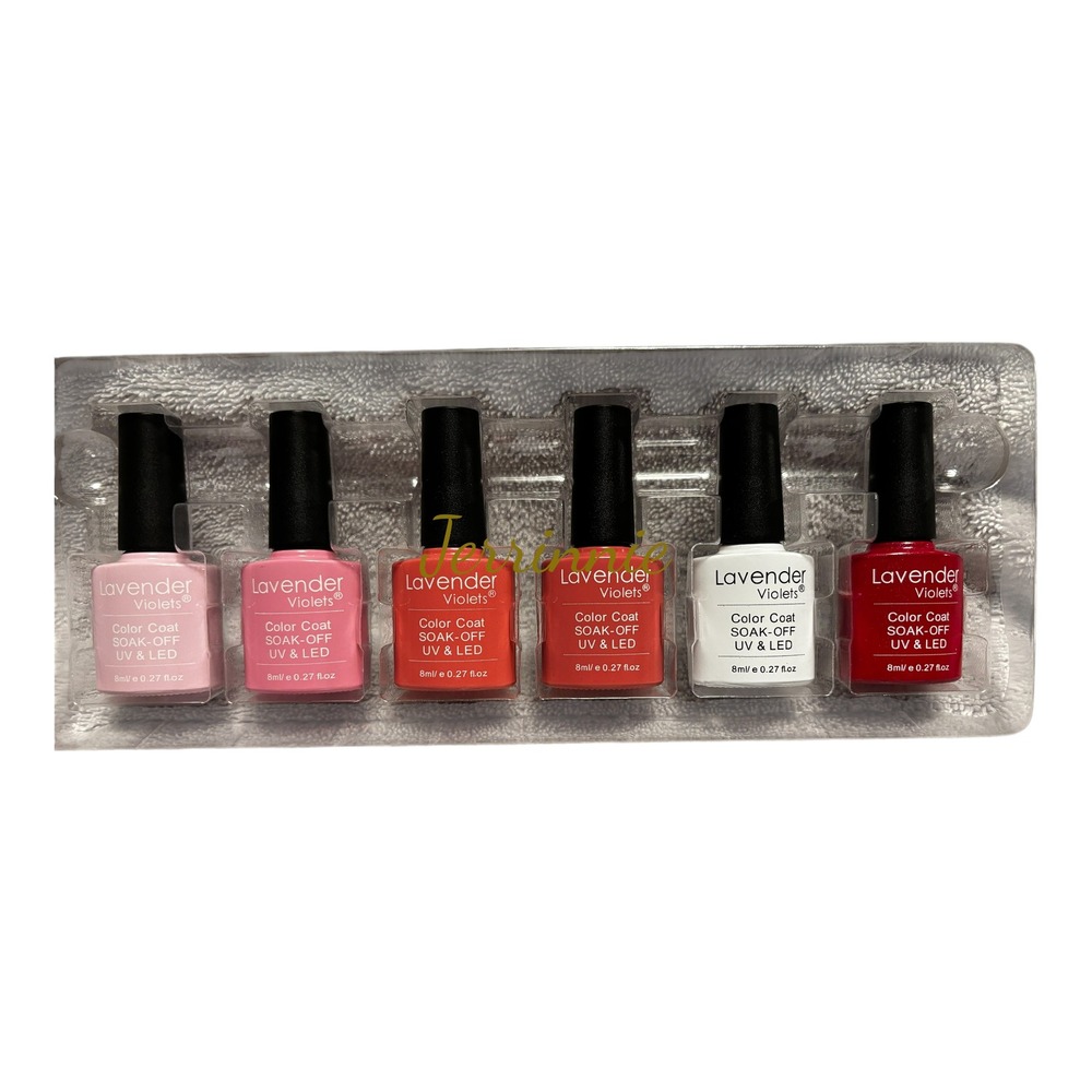 Lavender Violets 6 Pcs Gel Nail Polish Set Soak Off UV LED Pink Red White 8ml Ea